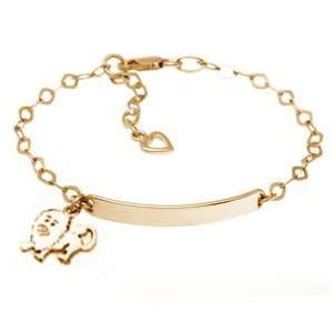   14k Yellow Gold ID Bracelet with Lion & Heart Charms (6) Jewelry