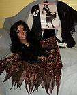 Womens New Fun World Gypsy Rose Costume + Lace Shawl Long Black Wig 