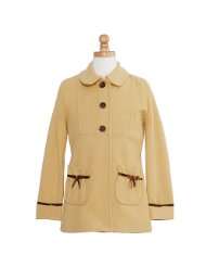 Shyla Coats Girls Designer Tan Bow Pocket Swing Wool Pea Coat 6 10