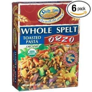 Shibolim Whole Spelt Organic Toasted Pasta Orzo, 9 Ounce Boxes (Pack 