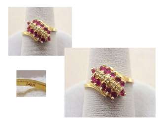 14K Yellow Gold Cocktail Ring ~ RUBY Rubies & Diamonds Size 6.5  