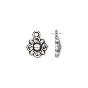  Charm, antiqued silver plated, 11x11mm single sided flower 