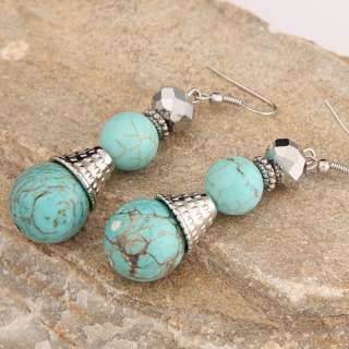 antique silver plated turquoise crystal dangle earrings  