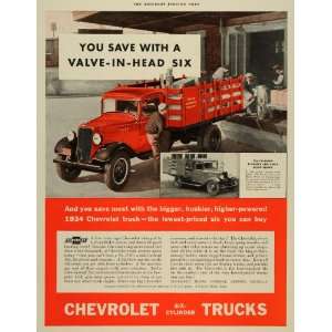  1934 Ad Chevrolet Motor Company Six Cylinder Trucks 