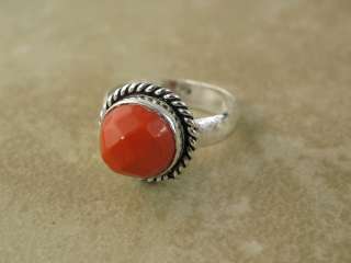 silver ring ( size 7)*  +  faceted red coral  +   
