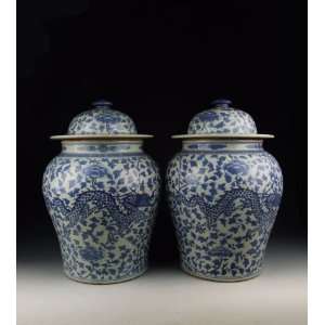  Pair of Blue&White Porcelain Lidded Gingar Jars, Chinese 