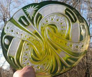 Outstanding Bohemian? Cased Glass cut to Clear Large 13 Bowl or Tray 