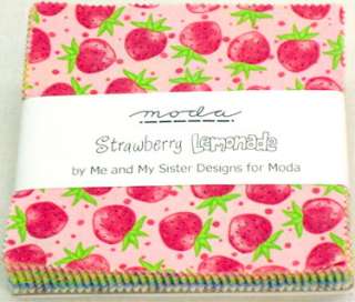 STRAWBERRY LEMONADE Moda 5 CHARMS Fabric Quilt Squares  