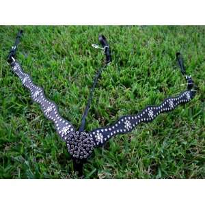  Western Leather Breast collar Strap BLING CLEAR BLACK 