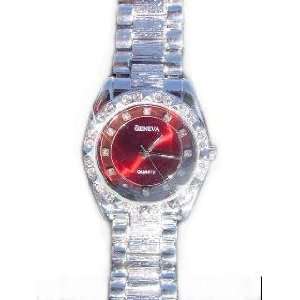  Iced Hip Hop Watch Red, Silver Tone 