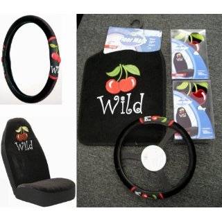 Wild Cherry Design 5pc Combo Set Front Floor Mats, Seat Covers 
