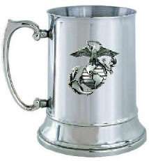 USMC Marine Corps Stein Stainless Steel w Pewter Eagle Globe Anchor 