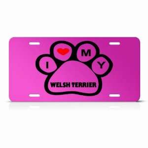 Welsh Terrier Dog Dogs Pink Novelty Animal Metal License Plate Wall 