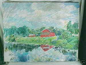 HOWARD D BECKER HONESDALE PA RED BARN PAINTING LISTED  