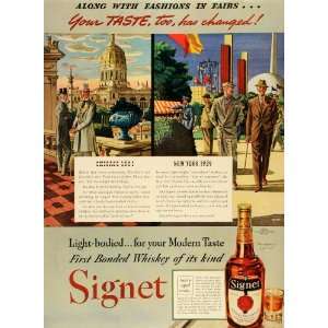  1939 Ad Hiram Walker & Sons Inc Signet Rye Whiskey Bottle 