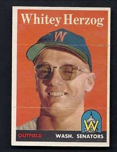 Whitey Herzog Washington Senators 1958 Topps Card #438  
