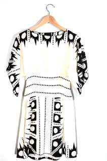 Anna Sui Size 2 Black & White Silk Dress  
