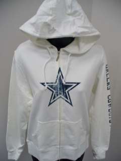 Dallas Cowboys Womens Giant Logo F/Z Hood White XXLarge  