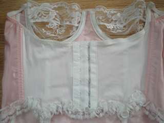 Fredericks of Hollywood Sexy Pink White Lace Corset Bustier Top Size 