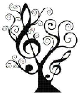 Music Counted Cross Stitch Pattern Design Black and White Treble Clef 