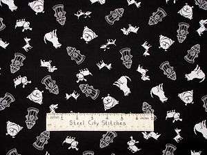   Treasures Dog Puppy Fire Hydrant #C8323 Black White Cotton Fabric BTY