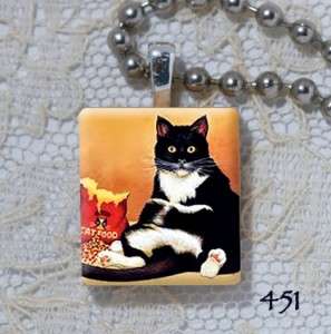 Guilty Fat Black and White Tuxedo Cat   Scrabble Charm  