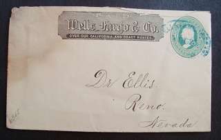 EARLY WELLS FARGO & COS EXPRESS COVER TO RENO, NV.  