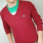 Vintage IZOD LACOSTE V Neck Red Sweater SMALL 80s retro indie