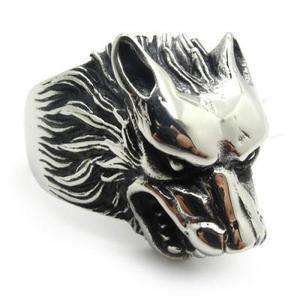 Mens PUNK gothic hammer akuro silver stainless steel wolf finger ring 