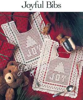 Joyful Bibs, holiday baby filet crochet patterns  