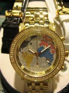 Jojo 2ct Joe Rodeo Gold World Map Diamond Chrono Watch  