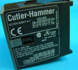 Cutler Hammer CE12CNC310 Series A1 Contactor 3 Pole 16A 600VAC 60947 4 