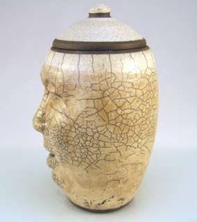 raku pottery ceramic smiling face jug cookie jar bottle corvus moon 98
