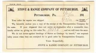 Pittsburgh PA 1912 Stove & Range Co Advertising Cover  