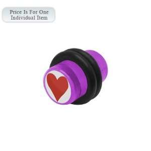  0 Gauge Heart Logo Acrylic Purple Ear Plug Jewelry