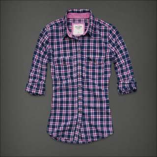 NWT Abercrombie Fitch Women Cami Navy Pink White Plaid Button Down 