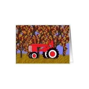 Red Tractor by Autumn Forest Card