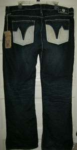  Monaco straight #F cotton blue jeans 42 x 34 NWT leather accents