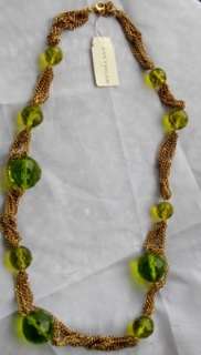 Ann Taylor Antiqued Gold Green Crystal Bead Necklace  