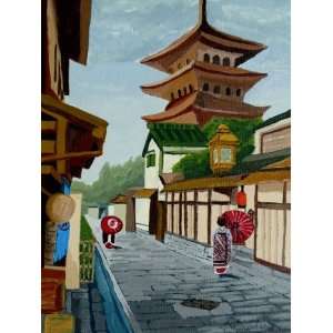  A Geishas Stroll through Old Kyoto, Original Painting 