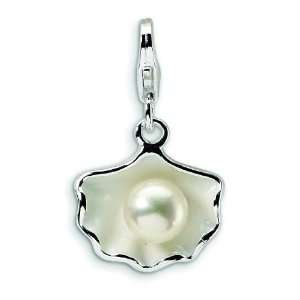  Ster Silver Oyster Shell & Pearl Lobster Clasp Charm Arts 