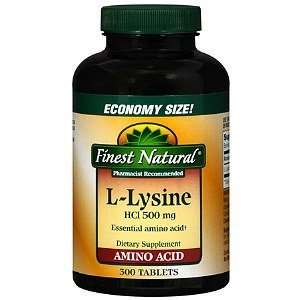  Finest Natural L Lysine HCI 500mg Tablets, 300 ea Health 