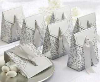 100pcs Silver Ribbon Wedding Favours Candy Boxes banquet Party Gift 