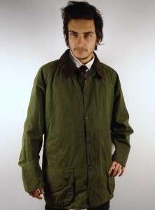 VINTAGE MENS OLIVE GREEN BARBOUR MOORLAND WAXED COUNTRY JACKET RAIN 