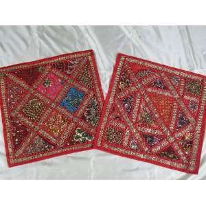  2 Sari Kundan Decorative Throw Pillows Cushion Covers 