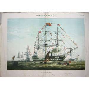  1856 JAMES WATT MAN OF WAR SHIP LEIGHTON COLOUR PRINT 