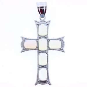 Pendants   Opalite (Glass) Rectangle Inlay Cross Silver Plated Metal 