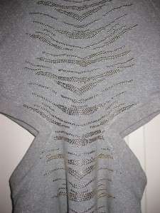 WOW** BEBE ADDICTION METALIC GOLD SEQUIN STUD CUT OUT SWEATER DRESS 