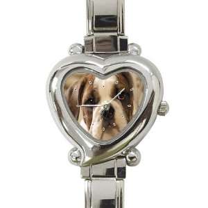 American Bulldog Puppy Dog Heart Shaped Italian Charm Watch L0009