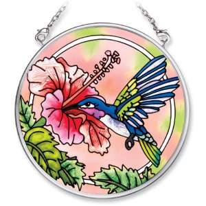 Amia 5876 Hand Painted Glass Suncatcher with Hummingbird Design, 3 1/2 